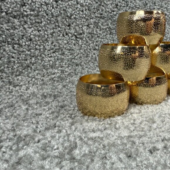 Gold Tone Metal Band Napkin Rings Set of 6 Textured Design Kitchen Dining Use - Picture 11 of 12